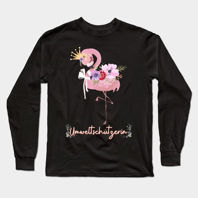 Flamingo Umwelt Schutz Prinzessin Blumen Süß Long Sleeve T-Shirt by Maggini Art